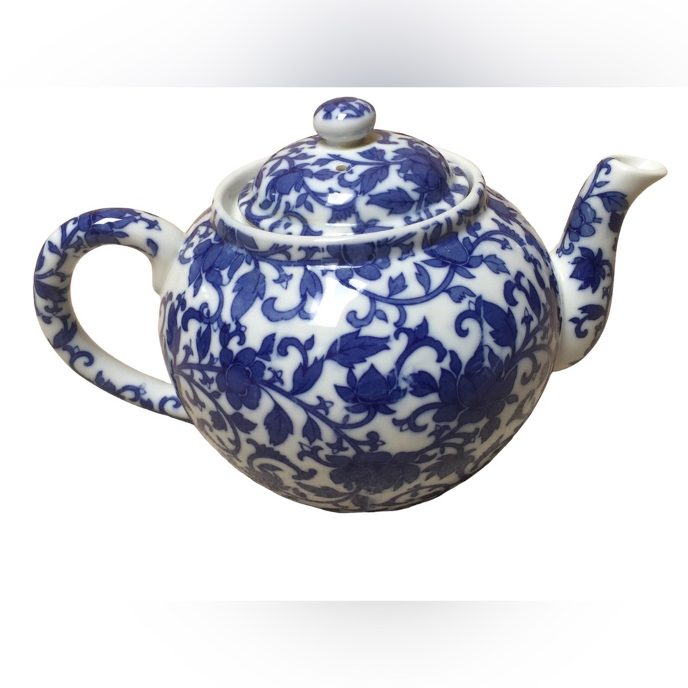 Williams Sonoma Teapot Decor Pot Kettle Accent blue white floral decoration